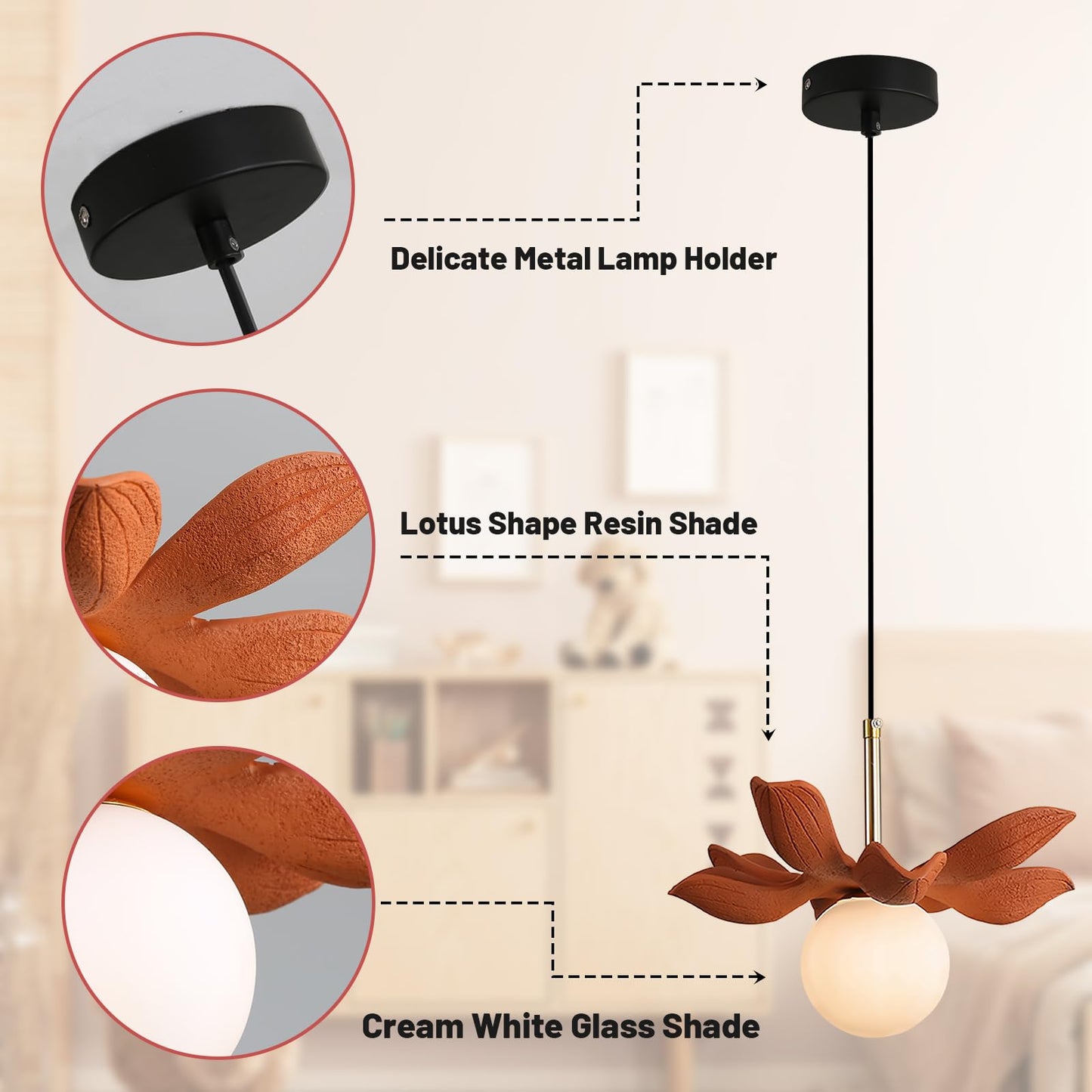 Feomcts Floral Pendant Light Adjustable Cord Dining Hanging Light Fixture