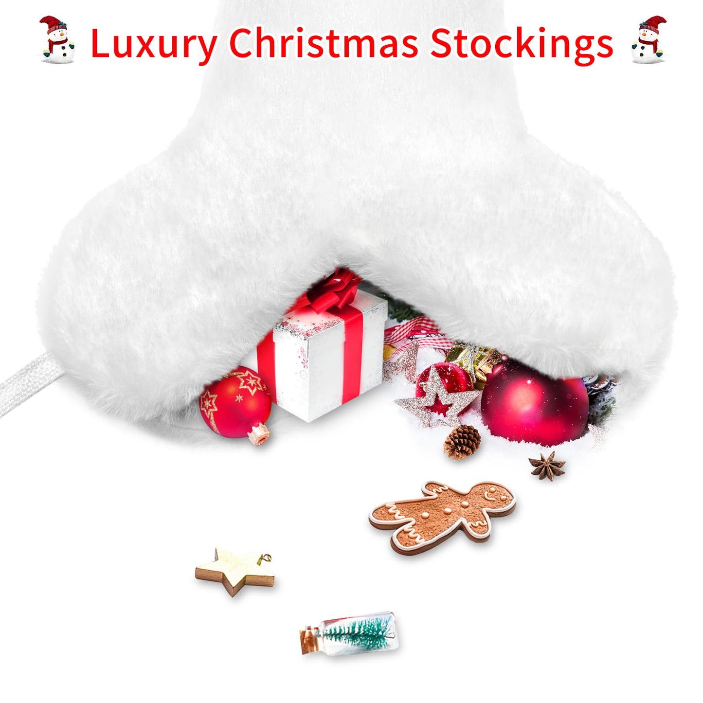 Malier Dog Christmas Stocking, Xmas Luxury Faux Fur Large Bone Shape Hanging with Silver & Gold Snowflakes Sequin Decorations Pets Christmas Dog Stockings for Dogs Cats Pets (Whith)