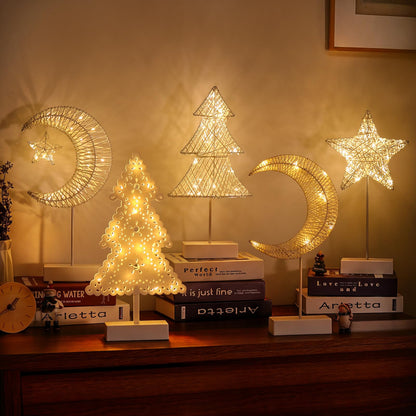 Lewondr Christmas Tree Lamp, Winding Cotton Thread Mini Christmas Tree with Lights, Battery Powered Desktop Christmas Light for Xmas Home Bedside Table Lamp Decorative Tree for Table Top, White