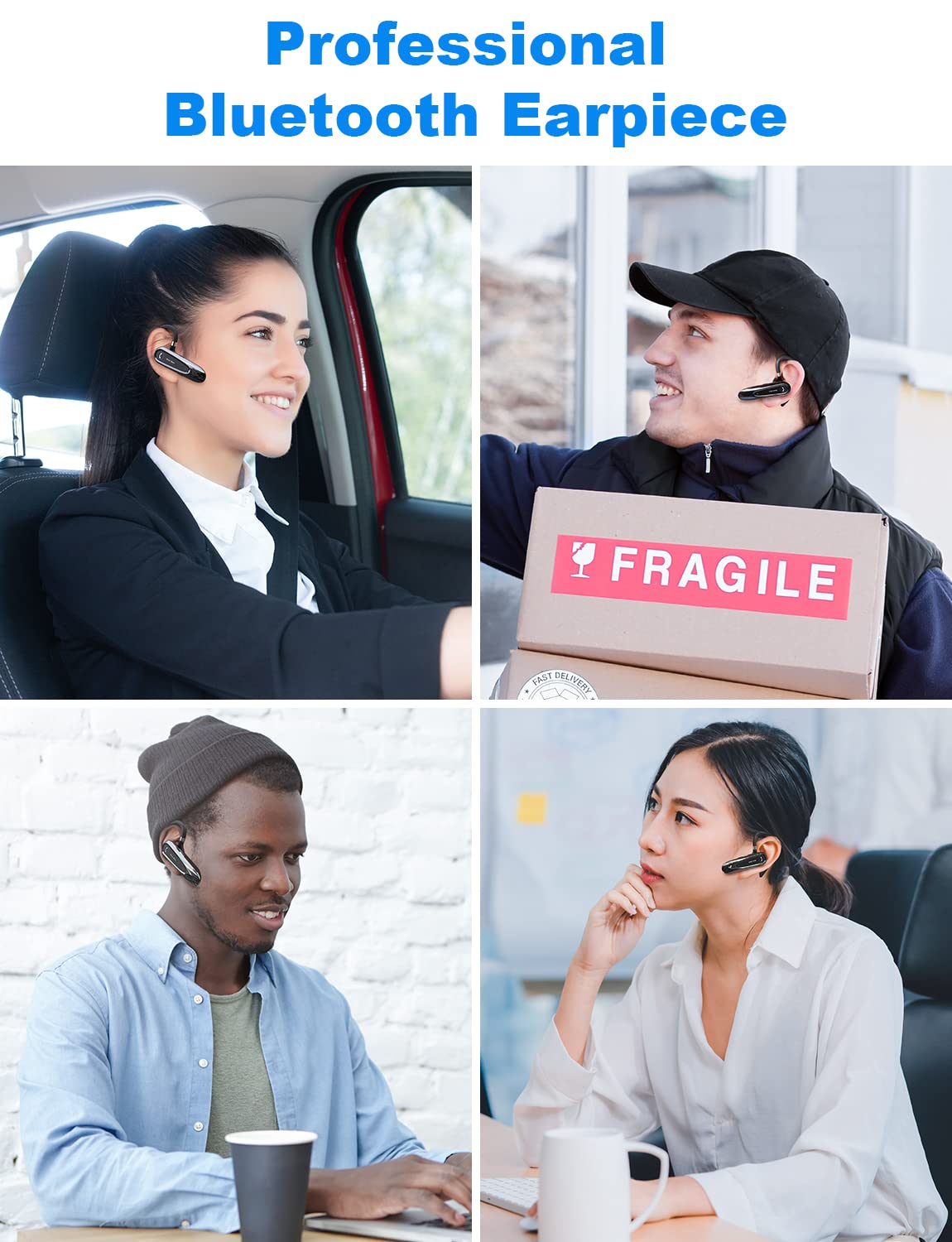 New bee Bluetooth Headsets with Dual Mic V5.0 Handsfree Bluetooth Earpiece with 25 Hrs Talking Time Mic Mute Two Device Connection for iPhone, Android and Laptop