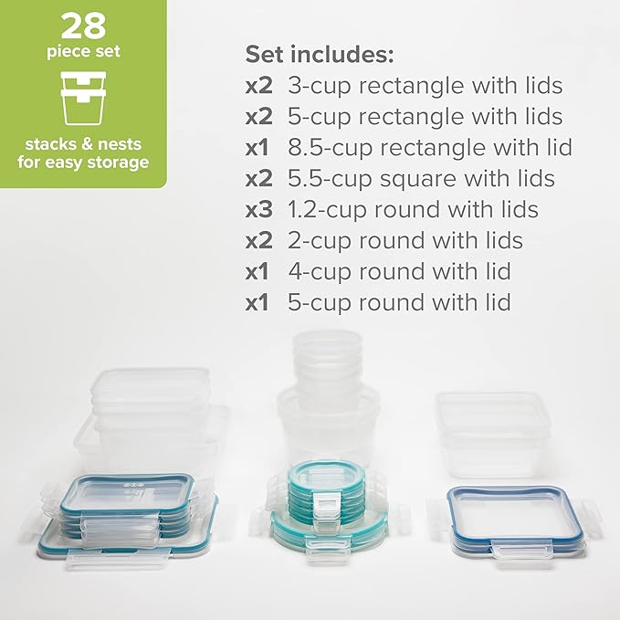Snapware Total Solutions Plastic Food Storage Containers Set, Airtight &
