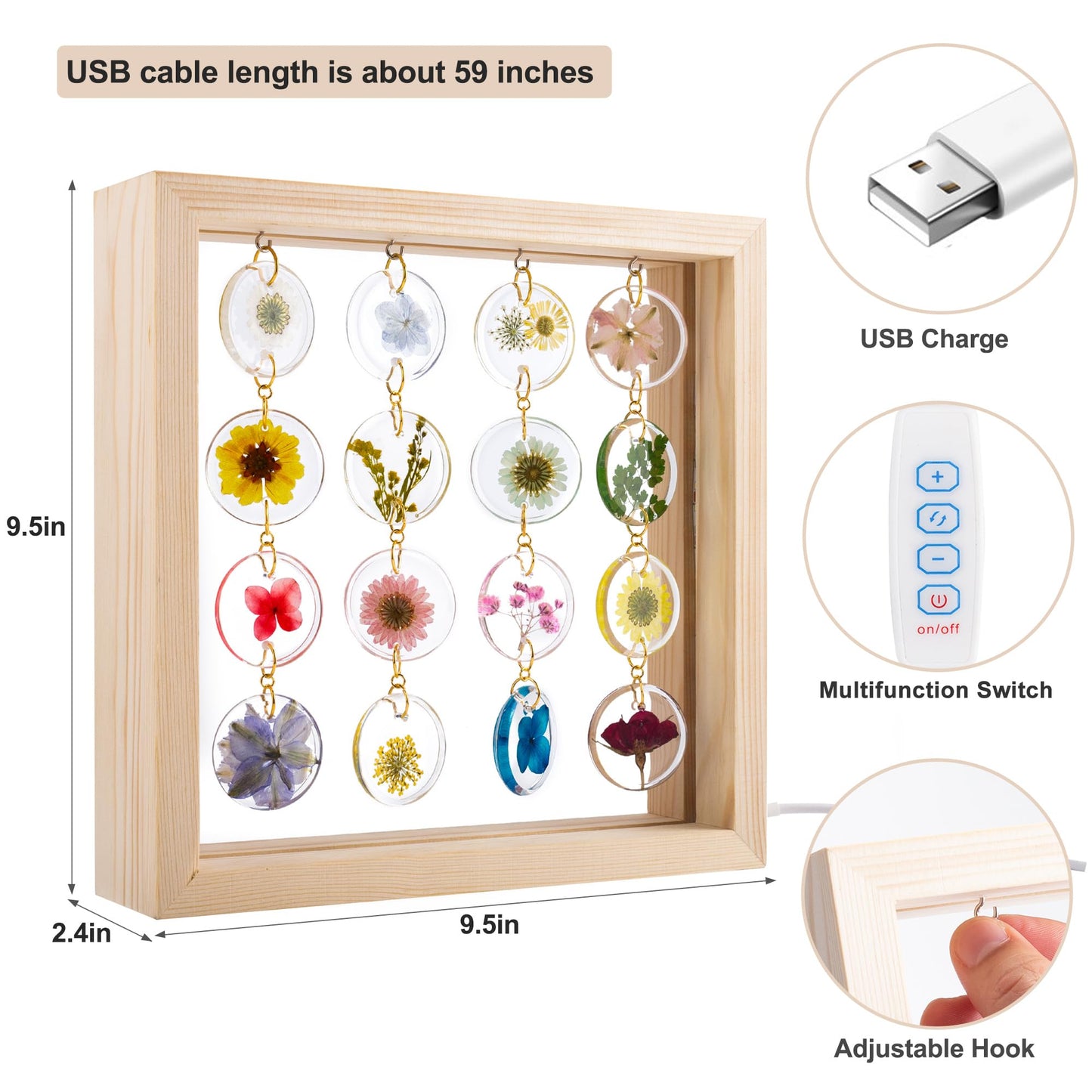 SMUK Handmade Dried Flower LED Desk Lamp, 3 Way Dimmable Cute Pressed Flower Bedside Lamp with Wooden Frame for Desk, Table, Bedroom, Living Room, Office, Aesthetic Cute Table Lamp