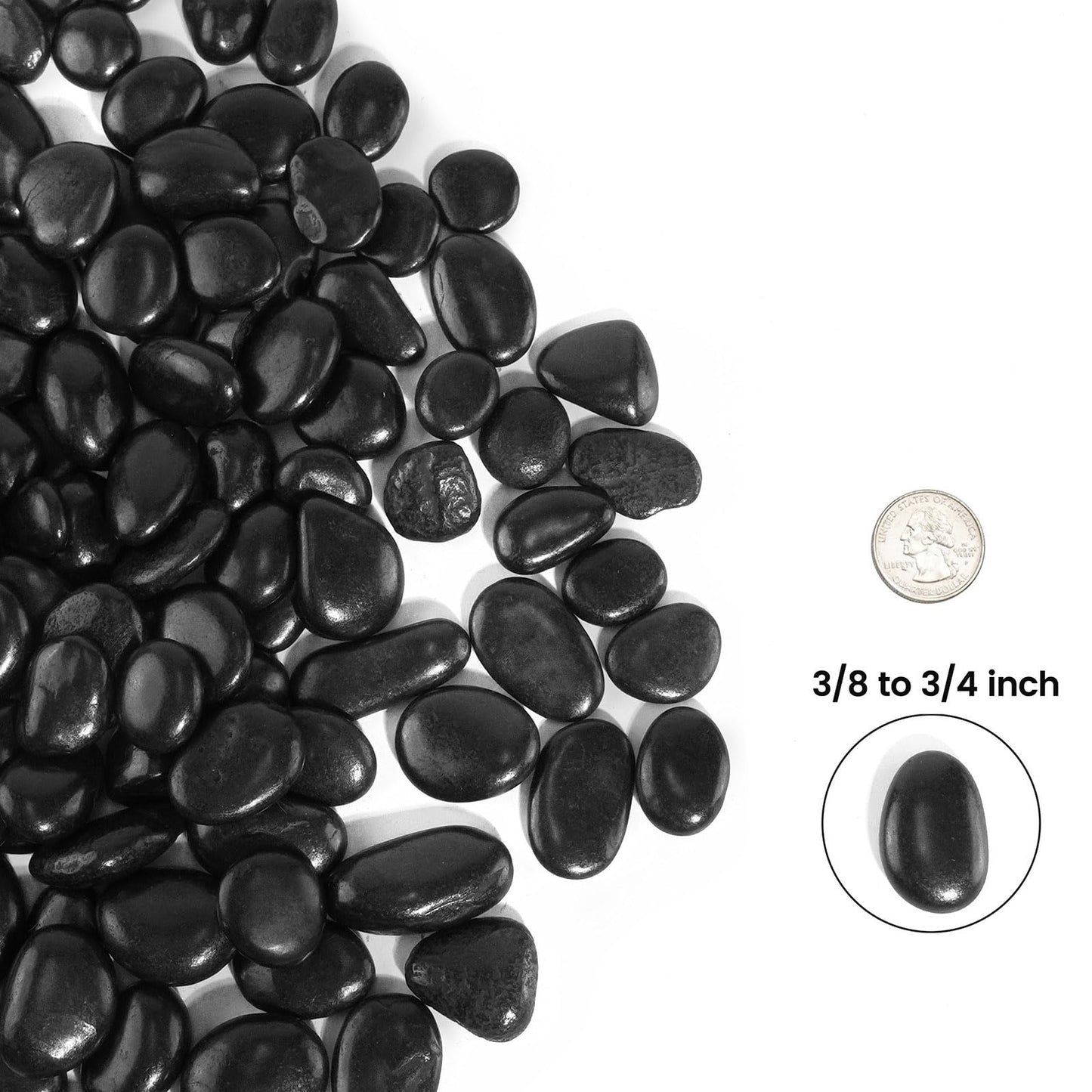 12 LBS River Rocks, StoneCreek, Decorative Garden Stones for Plant Landscaping, Polished Gravel Filler Pebbles for Home Decoration, Vases, Succulents, Flower Beds and Fish Tanks (Black, Medium)