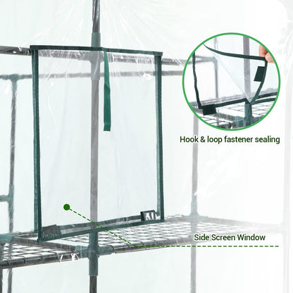 Ohuhu Plastic Greenhouse for Outdoors: Portable Walk in Plant Green House with Improved Transparent PVC Cover, 3 Tiers 12 Shelves Stands Small Greenhouses Backyard Green Houses for Outside Heavy Duty