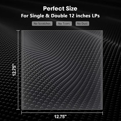 POJSIO 12 Inch Vinyl Record Sleeves Outer,50 x Record Sleeves 12 Inch | 3 Mils Thick | Crystal Clear High-Density Polypropylene Plastic Vinyl Protective Album Cover for Single Double LPs