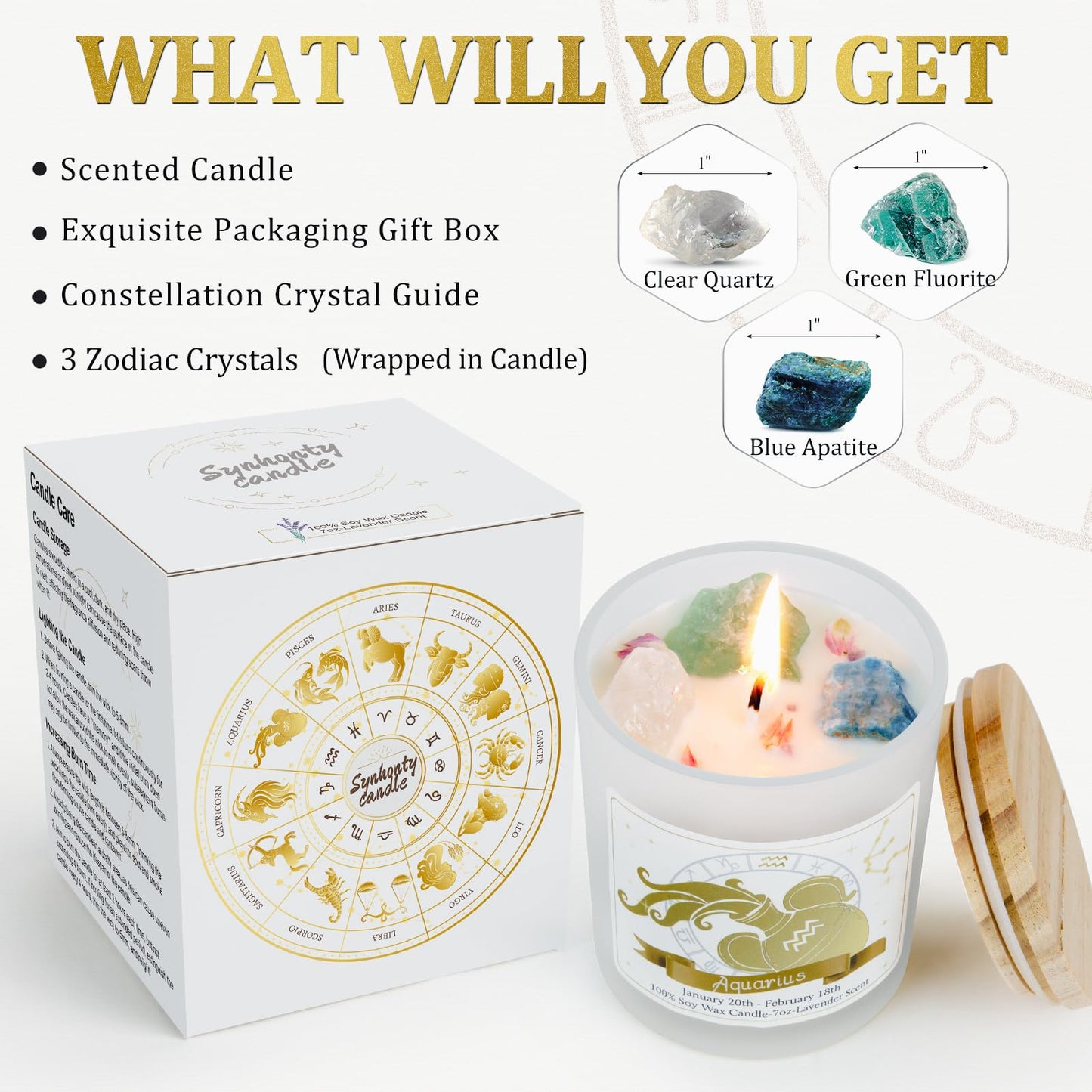 Aquarius Gifts for Women,Zodiac Scented Candles with Crystals and Healing Stones,Aquarius Gifts for Birthday,Graduation,Retirement,Meditation Yoga.Best Gift for Her,Mom,Sister,Teacher,Friends