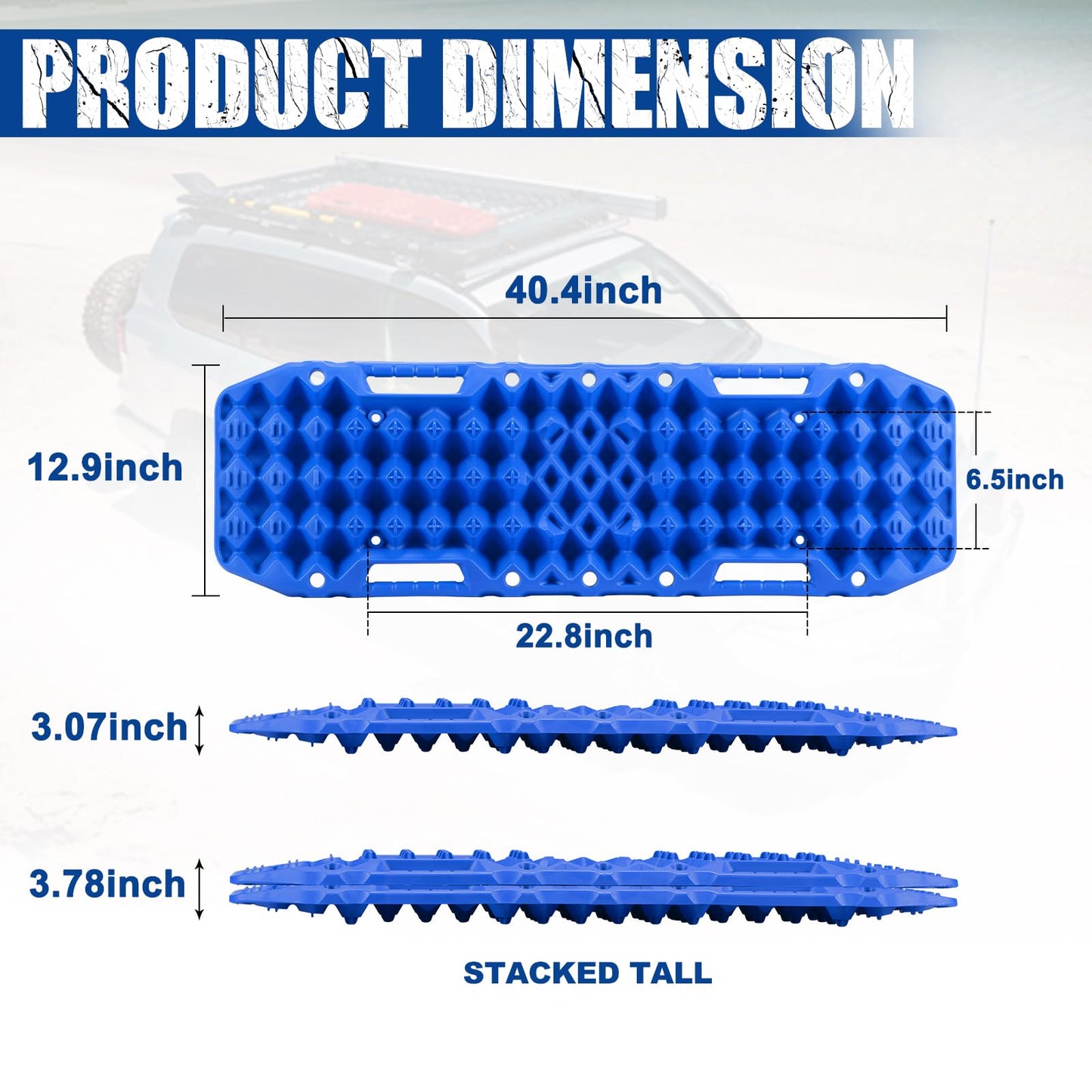 BUNKER INDUST Traction Boards with Jack Base (Blue) + 3" x 30ft Recovery Straps + Pair 3/4 D Ring Shackles + Bag 35,000 lbs Tree Saver Winch Strap