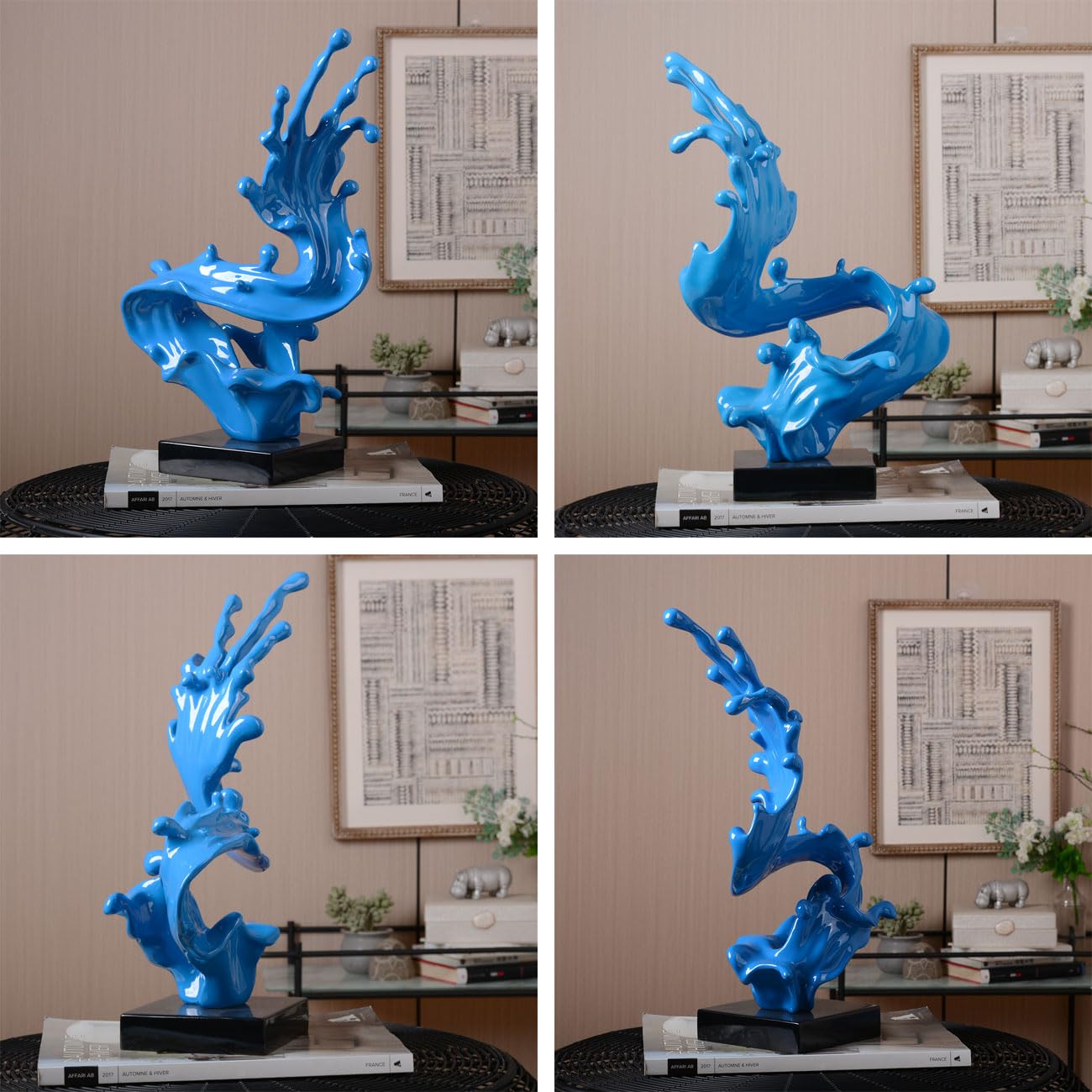 HAUCOZE Modern Sculpture Decor Abstract Sea Wave Figurine Home Art Table Centerpiece Gift for Bedroom Living Room Polyresin 16.1 Inch