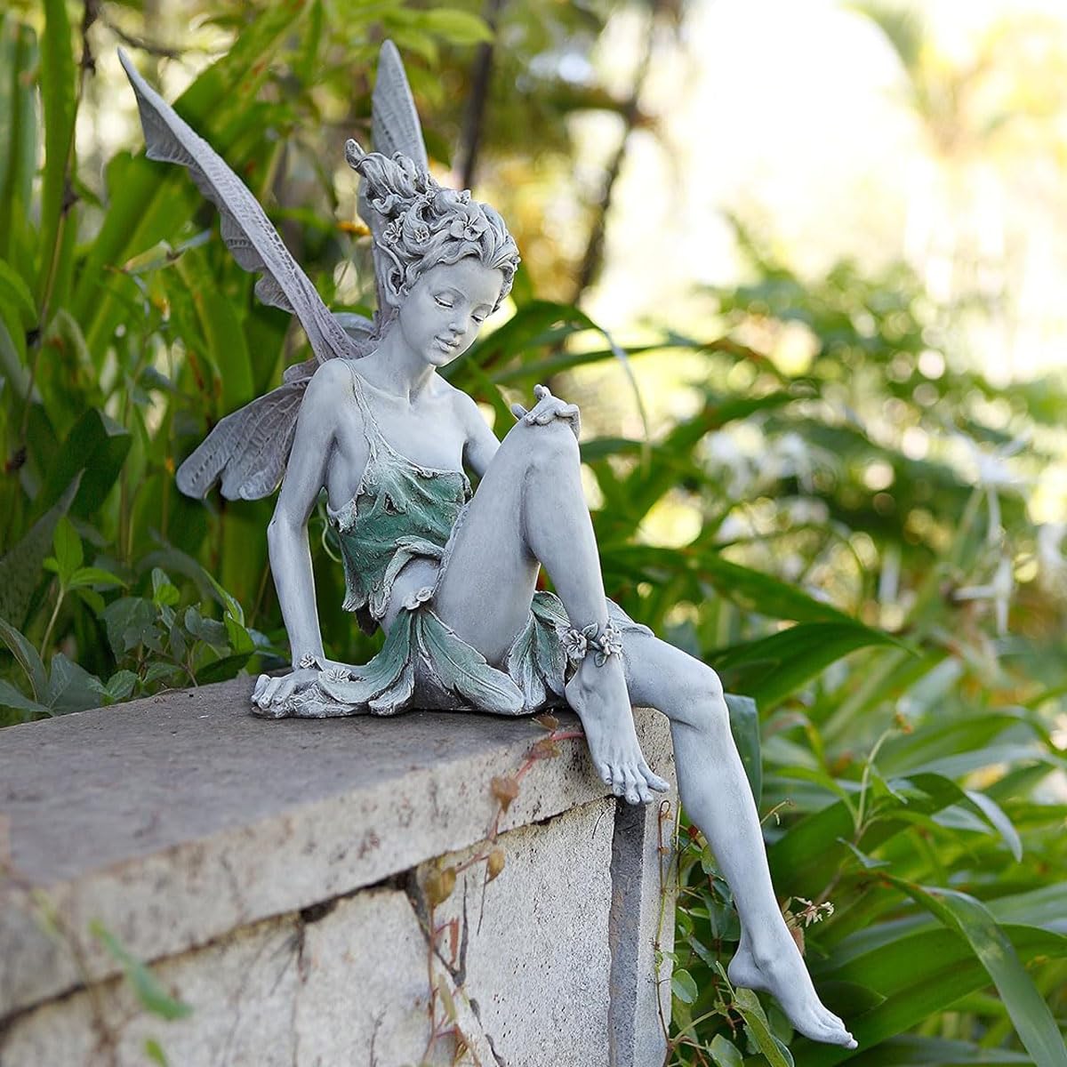 Romeeton Fairy Garden Ornaments, Flower Fairy Statue Decoration, Outdoor Fairy Tale Angel Sculpture for Landscaping Yard, Patio Garden (White)