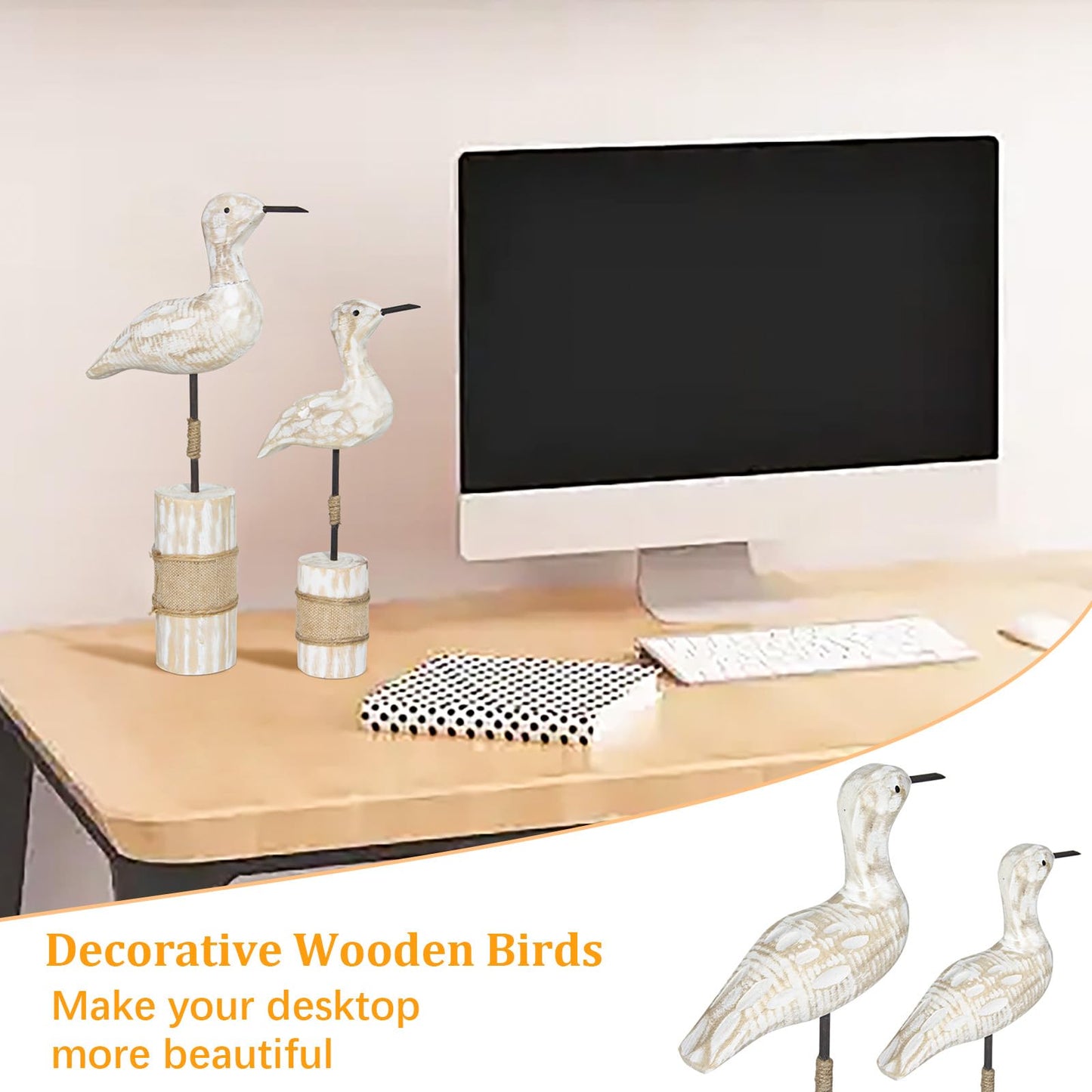 EVINIS Wooden Sea Birds Statues Coastal Decor, White Seagull Statues for Nautical Coastal Beach Ocean Home Decoration