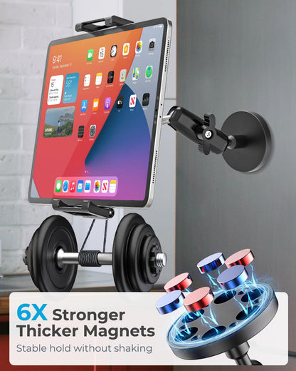 INSSKY Magnetic Holder for All 6.1-15.6'' Tablets, Fit for Fridge, Gym, Metal Surfaces, [Adjustable Arm] Magnet Tablet Mount Compatible with iPad Pro/Air/Mini, iPhone, Galaxy, and Thickness Tablet
