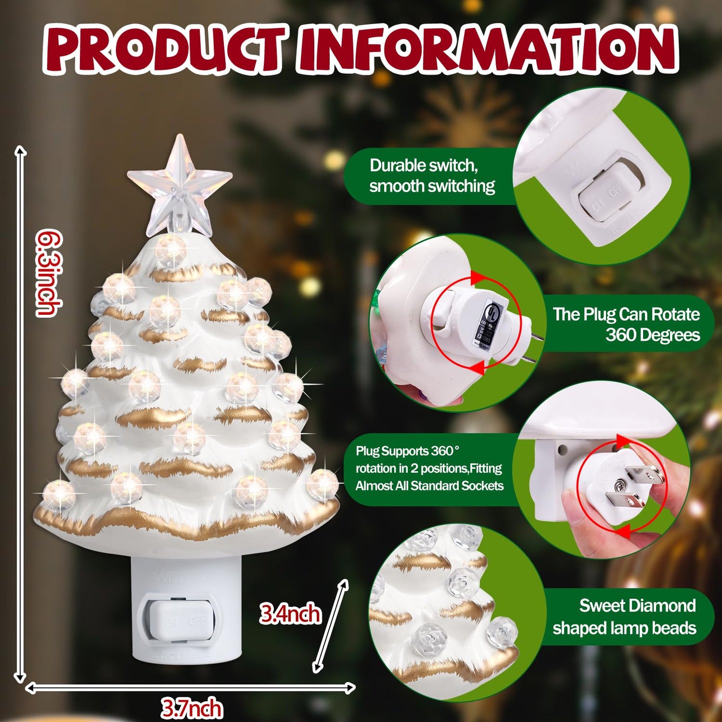 JOVYNX Valentines Day Gifts Ceramic Valentines Tree Night Light Plug in - 2 Pack 6.3" Christmas Nightlight with 360°Rotatable Plug,Nostalgic Christmas Night Lights for Bathroom Bedroom Living Room