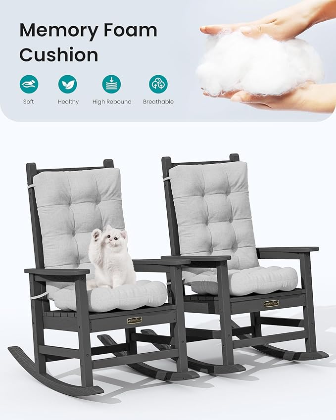 SERWALL HDPE Outdoor Rocking Chair Cushion Set of 4, Memory Foam Cushion Flowers Pattern