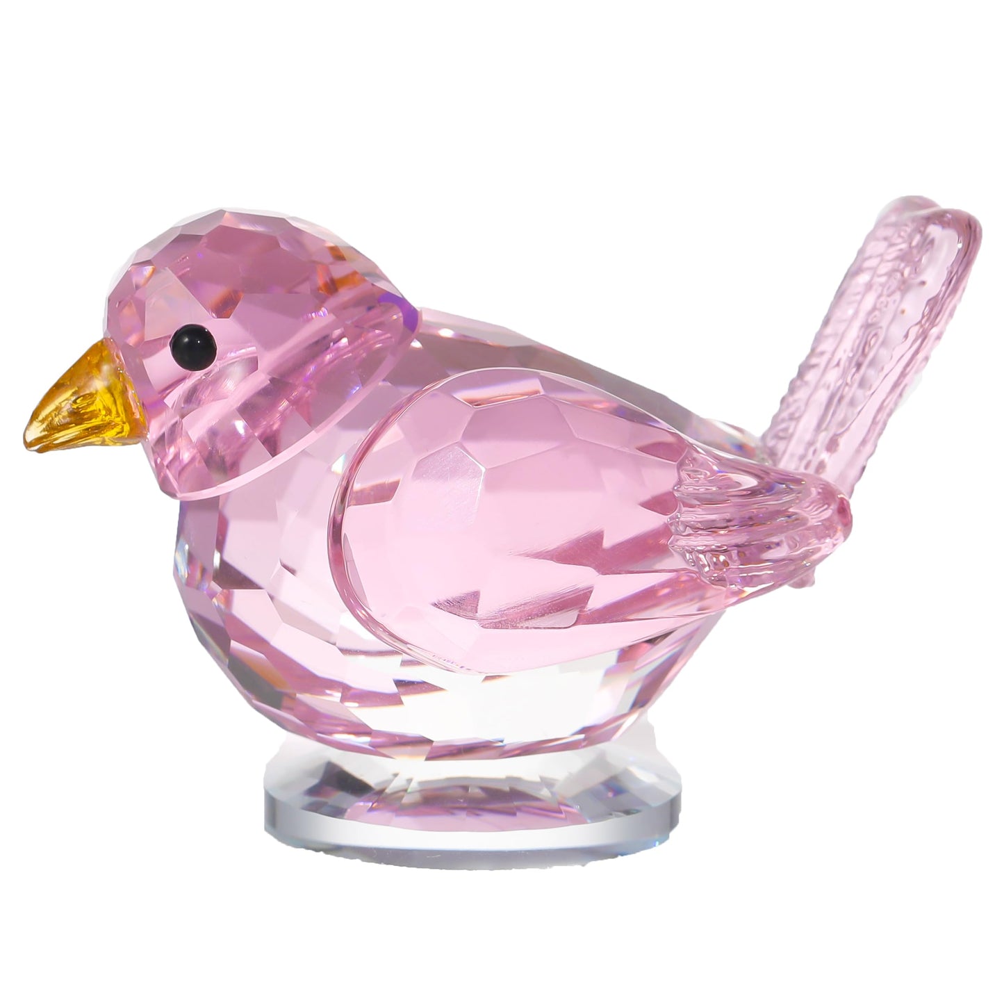 Qianwei Pink Crystal Bird Figurine Collectible - Handmade Glass Animals Figurines Crystal Office Desk Table Home Decor Paperweight