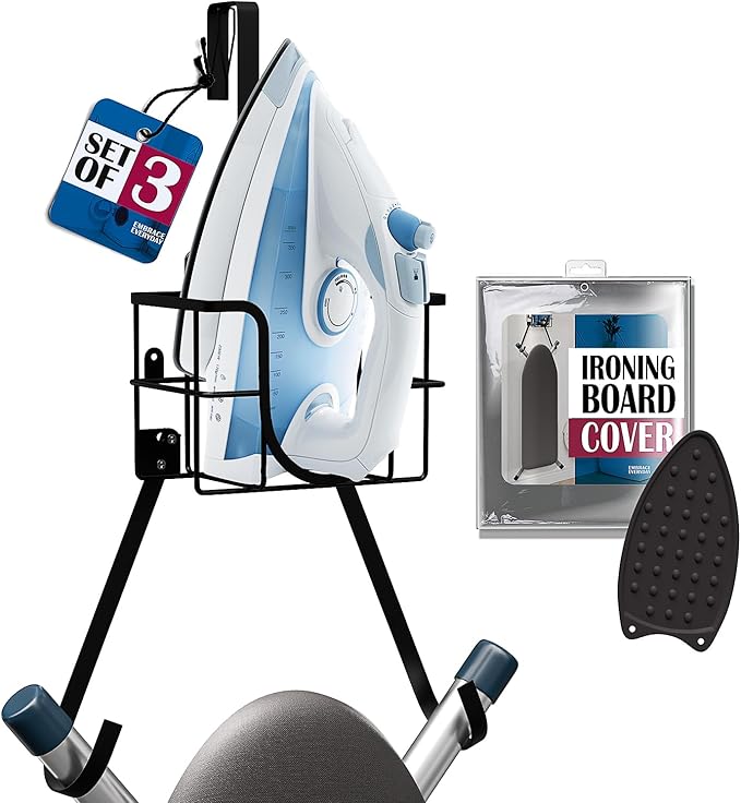Ironing Board Holder Wall Mount & Over The Door Hanger, Laundry Room Ironing