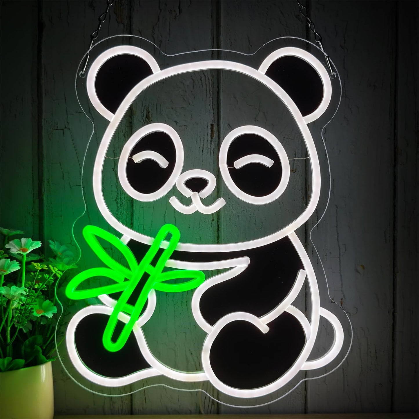 Cute Panda Neon Signs for Bedroom Wall Decor, 15" x 12" USB Powered LED Panda Neon Light with Dimmer Switch for Game Room Man Cave, Animal Gifts for Girls Boys Birthday Christmas Party