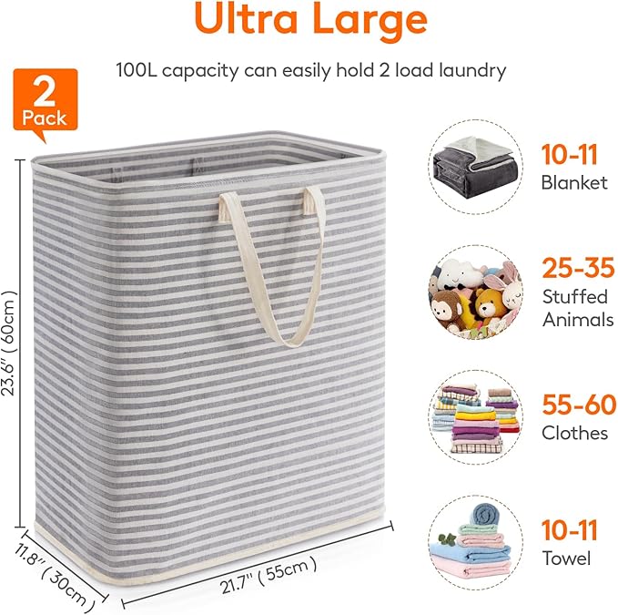 Lifewit 2 Pack Laundry Hamper Large Collapsible Laundry Baskets, Freestanding