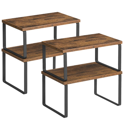 SONGMICS Cabinet Organizer Shelf, Set of 4 Kitchen Counter Shelves, Kitchen Storage, Spice Rack, Stackable, Expandable, Metal and Engineered Wood, Cloud White and Natural Beige UKCS010N01