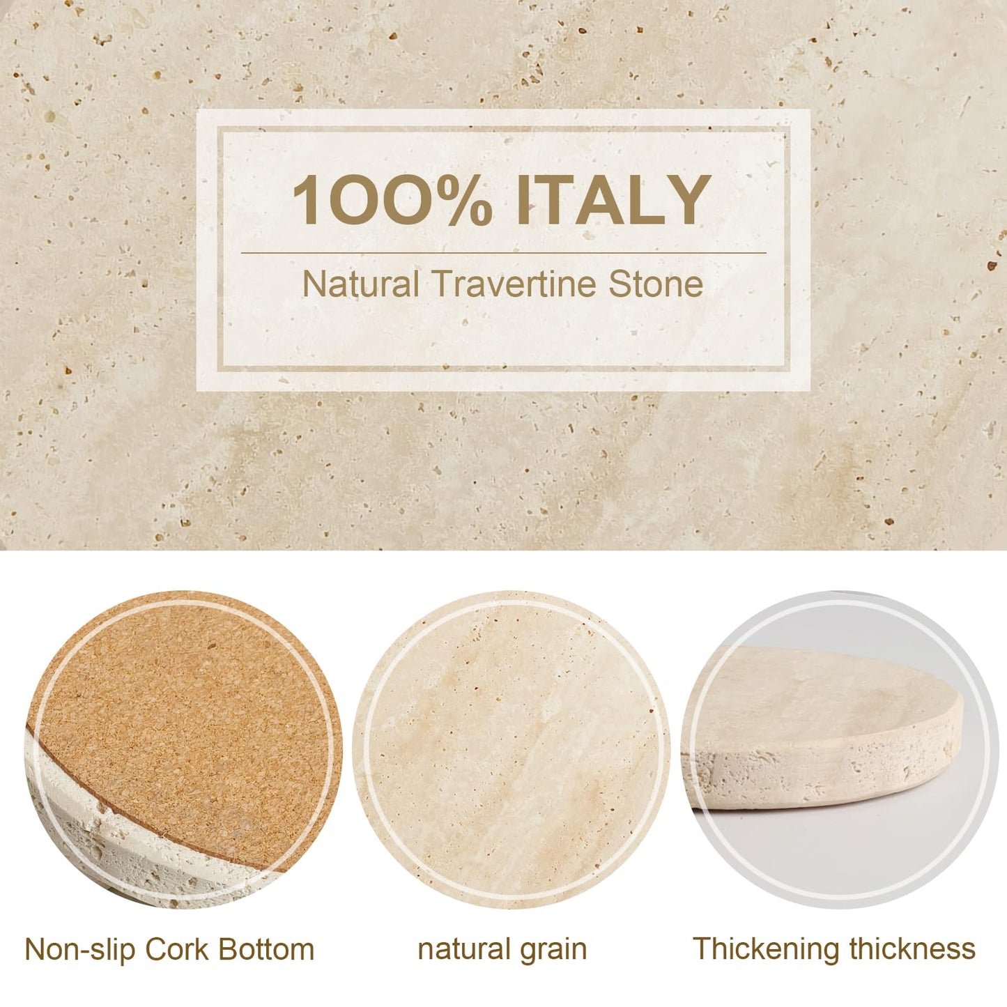 Dhfsleo Natural Travertine Marble Coasters Set of 6, Round 4 inch Stone Drink Coasters, Non-Slip Cork Backing, Festival Gifts, Wedding, Protect Tables from Stains & Scratches.