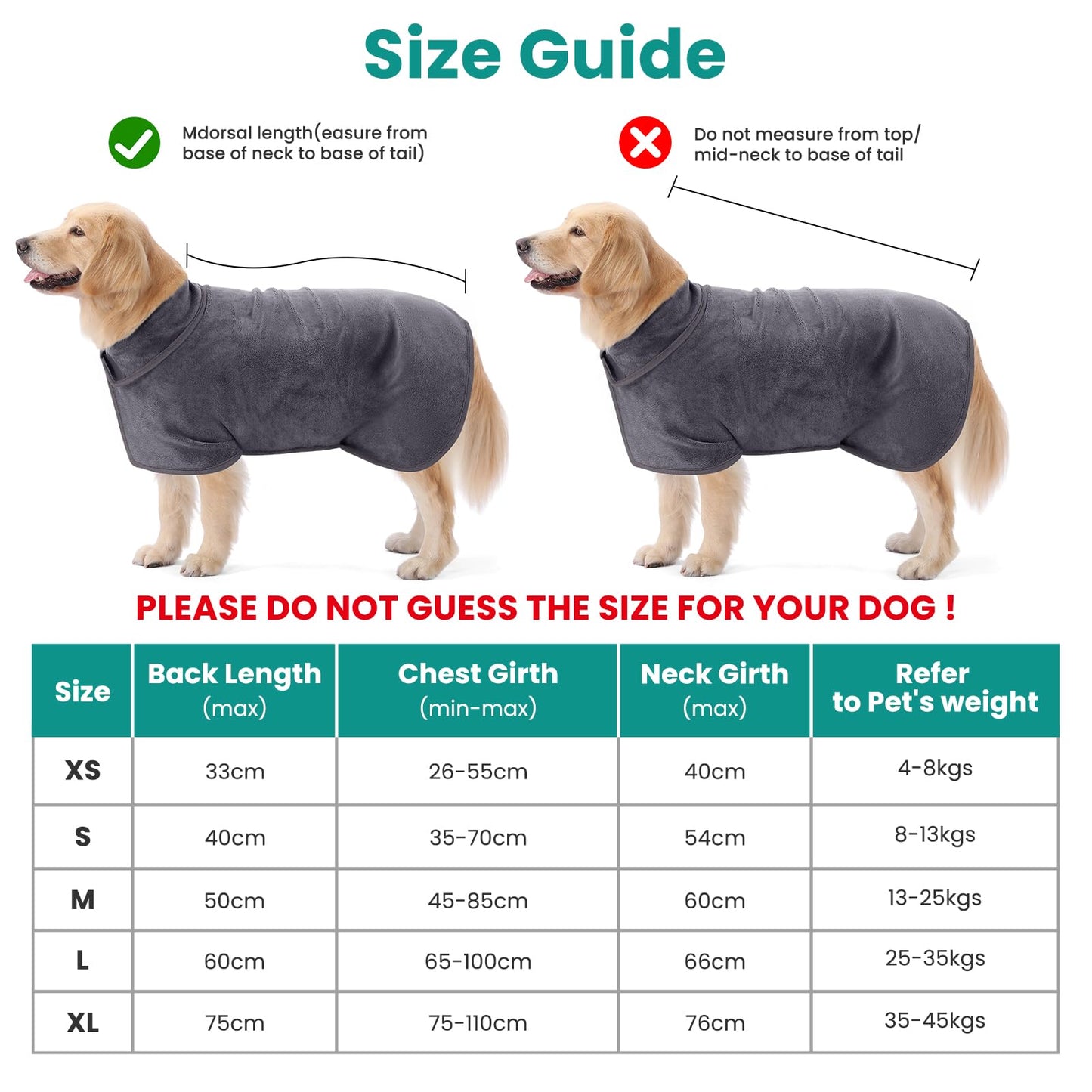 PETTOM Dog Drying Coat Super Absorbent, Adjustable Microfiber Dog Towel Robe, Soft Dogs Robe Quick Drying, Dogs Bathrobe for Bath, Swimming, Muddy Walks (Grey,L)