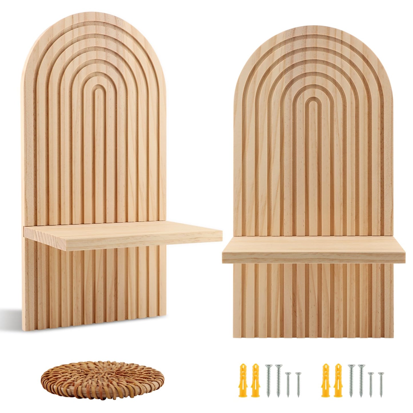 Boho Wall Decor Set of 2 Boho Wall Shelf with 1 Coaster, Natural Modern Minimalist Wa-ll Candle Holder for Bathroom, Bedroom, Living Room, Beside Fireplace TV, 13.78 x 7.09inch