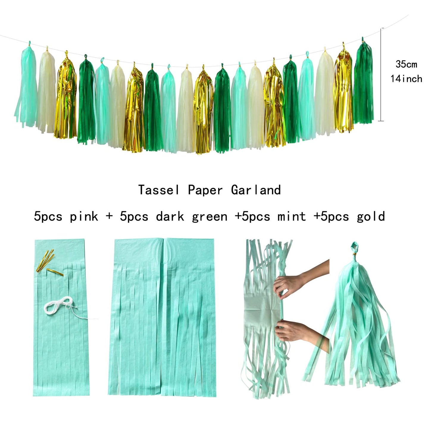 Sage-Green Beige-Gold Baby Bridal-Shower Decorations - 30pcs Rustic Wedding Tissue Pom Poms,Tassel Garland Banner,Birthday Gender Reveal Bachelorette Engagement Party Decor Bunting Lasting Surprise