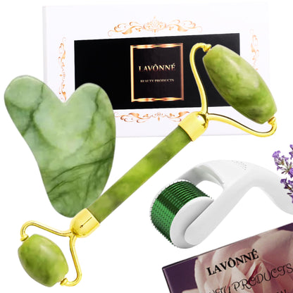 100% Authentic Jade Roller and Gua Sha Set for face I Derma Roller I Facial Tools I Real Guasha I Premium Quality I Mother's Day Gift for wife