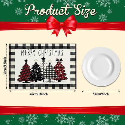 Christmas Tree Snowflakes Placemats Set of 4 Winter Gifts for Christmas Women Rustic Holiday Plaid Placemats Decor for Xmas Party Outdoor Home Kitchen Dining Recyclable Table Mats 12x18 inch - DH713
