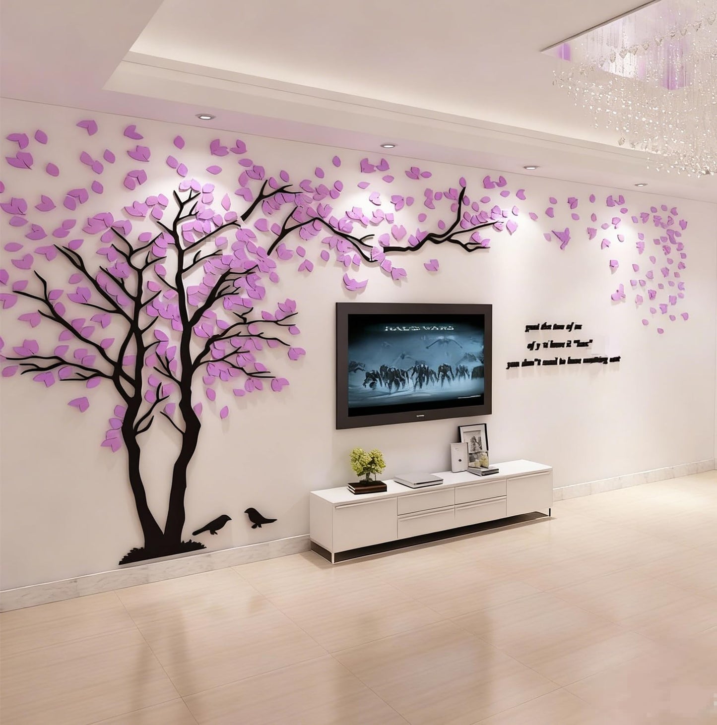 Family Tree Wall Decor Decals - DIY 3D Tree of Life Wall Art Large Decal Stickers Silver Decor Living Room Mural for Bedroom Hallway Home TV Background (Purple Left,M-98X51in)