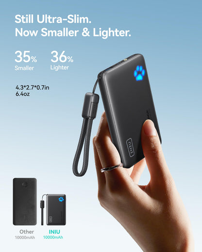INIU Portable Charger, Ultra Slim 10000mAh 45W PD Power Bank, USB C in&Out Fast Charging Battery Pack, Travel Essential Phone Powerbank Compatible with iPhone 17 16 15 Samsung S22 S21 Google iPad etc