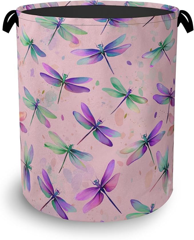 Colorful Dragonfly Laundry Basket, Foldable