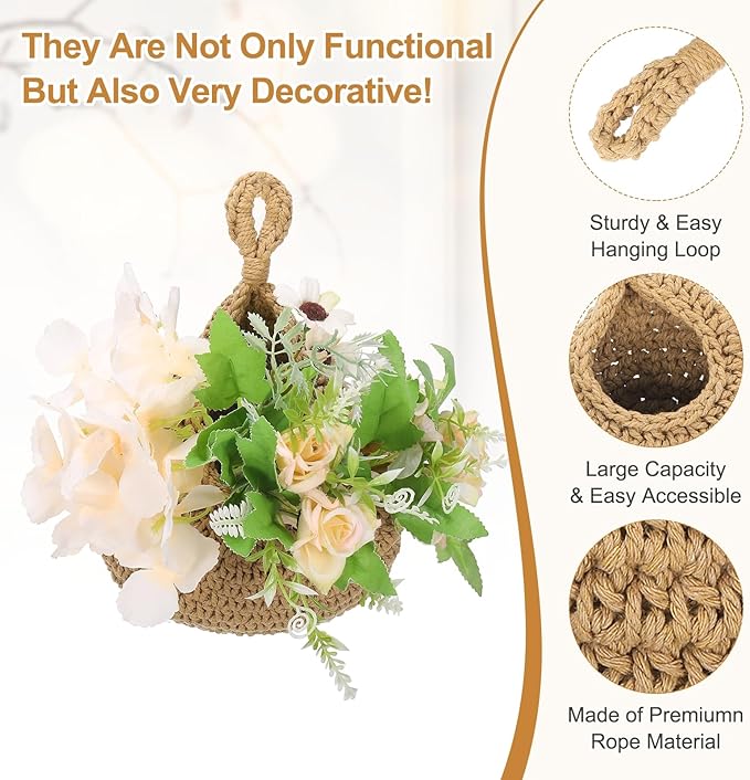 uxcell Hanging Fruit Baskets for Kitchen, Hand-Woven Wall Hanging Storage Jute