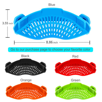 AUOON Clip On Strainer Silicone for All Pots and Pans, Pasta Strainer Clip on Food Strainer for Meat Vegetables Fruit Silicone Kitchen Colander