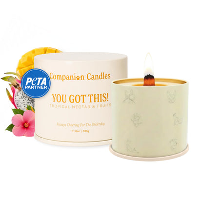 Companion Candles You Got This! Pet-Friendly Scented Candle – Tropical Nectar & Fruits Fragrance - Coconut Soy Wax Candle with Wooden Wick, Approx. 50-Hour Burn Time, Made in USA, 11.8 oz