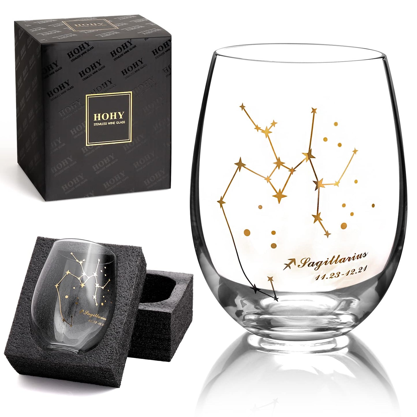 HOHY Sagittarius Zodiac Wine Glass 20 Oz, Sagittarius Zodiac Birthday Horoscope Gifts for Women, Wine Glass Astrology Constellation Gifts for Women, Constellation Wine Glasses Golden