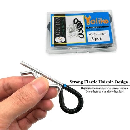 6 Pcs Heavy Duty Hitch Pins Clip R Clips Spring Retaining Wire Hair Pins Cotter Pin Strong Spring Rubber-Coated Grip R Clip for Trailer Tractors Mower Carts Truck Pin Clip M3.5x75mm Yoliko