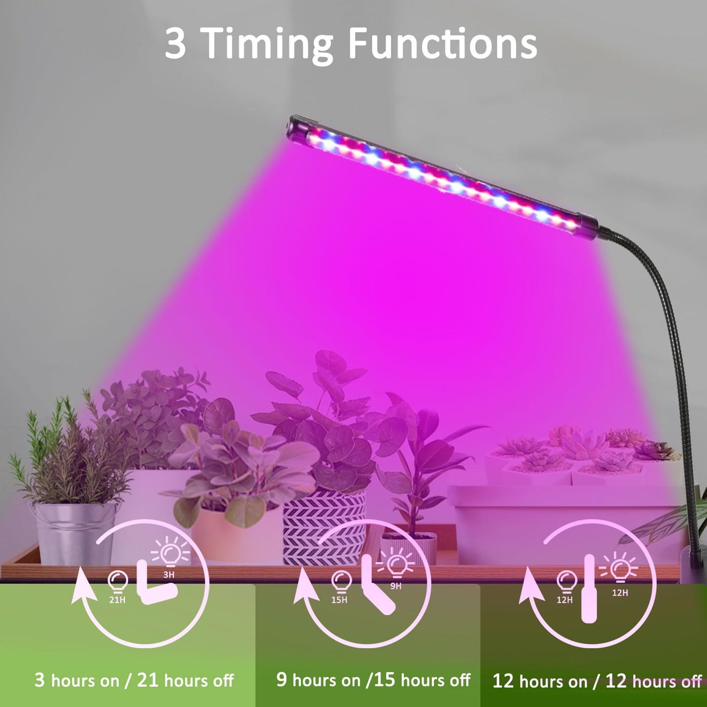 SupreTop Clip On Grow Light for Indoor Plants,Full Spectrum Led Plant Grow Lights with Auto-Timer, Plant Growing Lamp for Seed Starting,Houseplants, Bonsai, Pot Plant (1-Lamp)