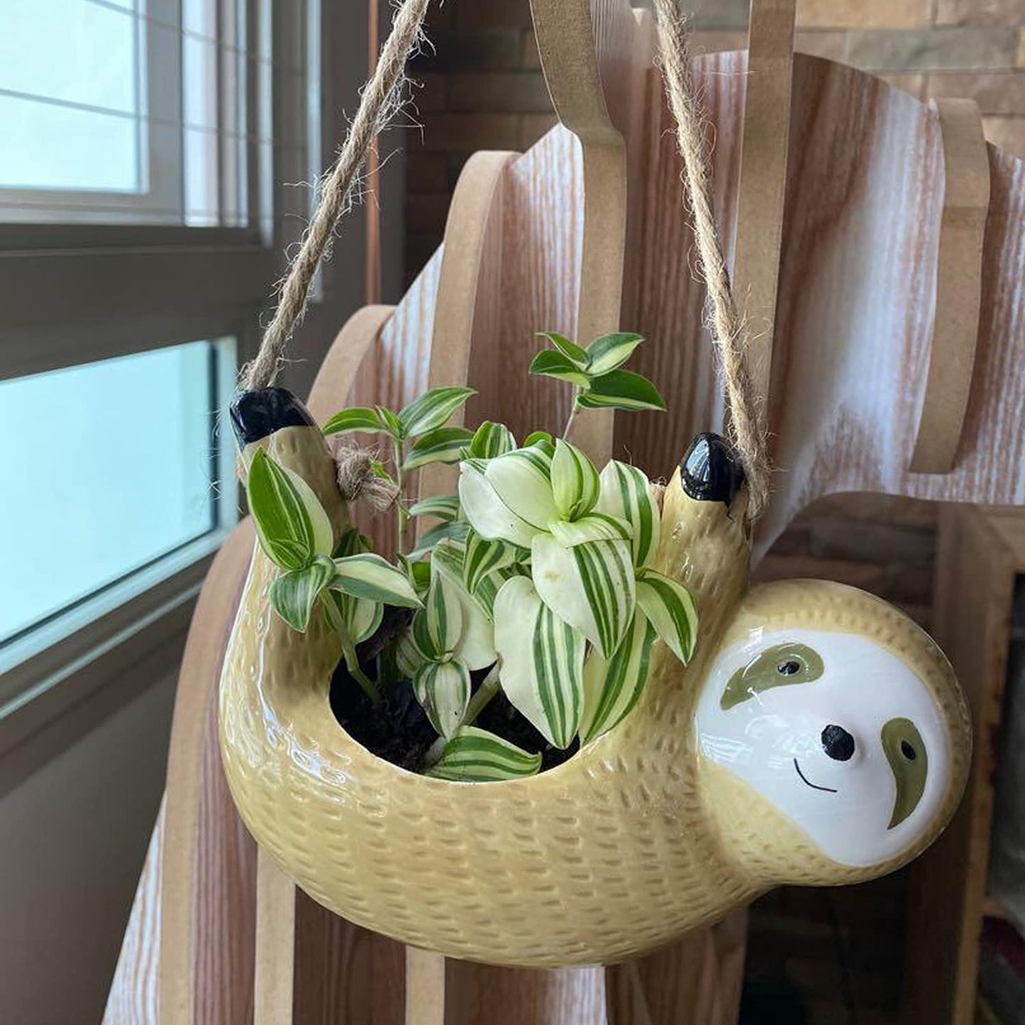 Angelland Sloth Gifts for Women, Hanging Planter for Indoor Outdoor Plants, Ceramic Pot for Succulent Cactus, Gardening Flowerpot for Plant Lover Yellow