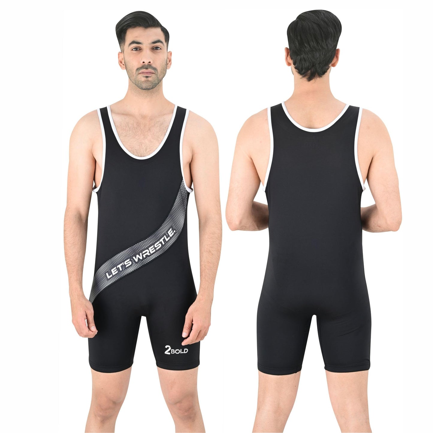 2BOLD Wrestling Singlets For Men (Black-White, Small, Sublimated)