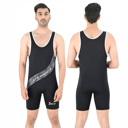 2BOLD Wrestling Singlets For Men (Black-White, Small, Sublimated)
