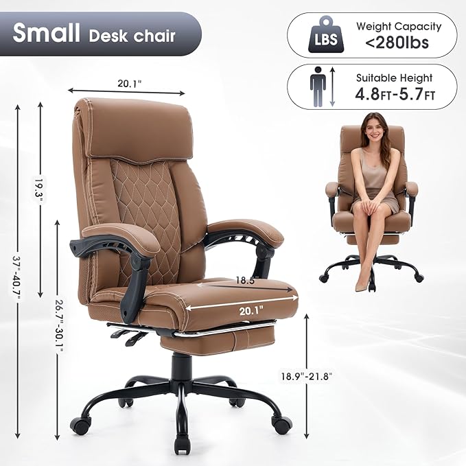 High Back Office Chair with Footrest, 155° Reclining Leather Comfy Desk Chair