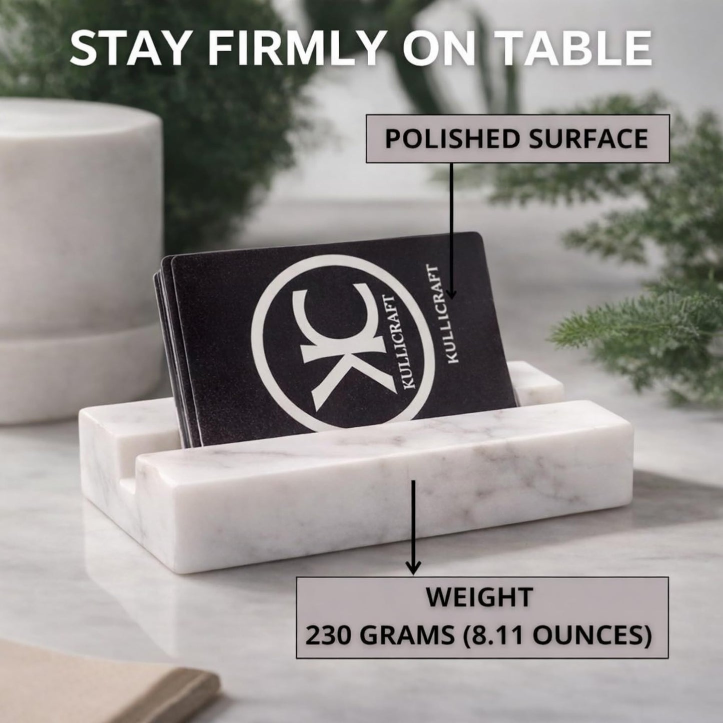 KC KULLICRAFT Business Card Holder for Desk - Business Card Display Holder - Made Of White Carrara Marble - Desk Organizer Stand For Business Cards - Cute Office Desktop Accessory For Men And Women.