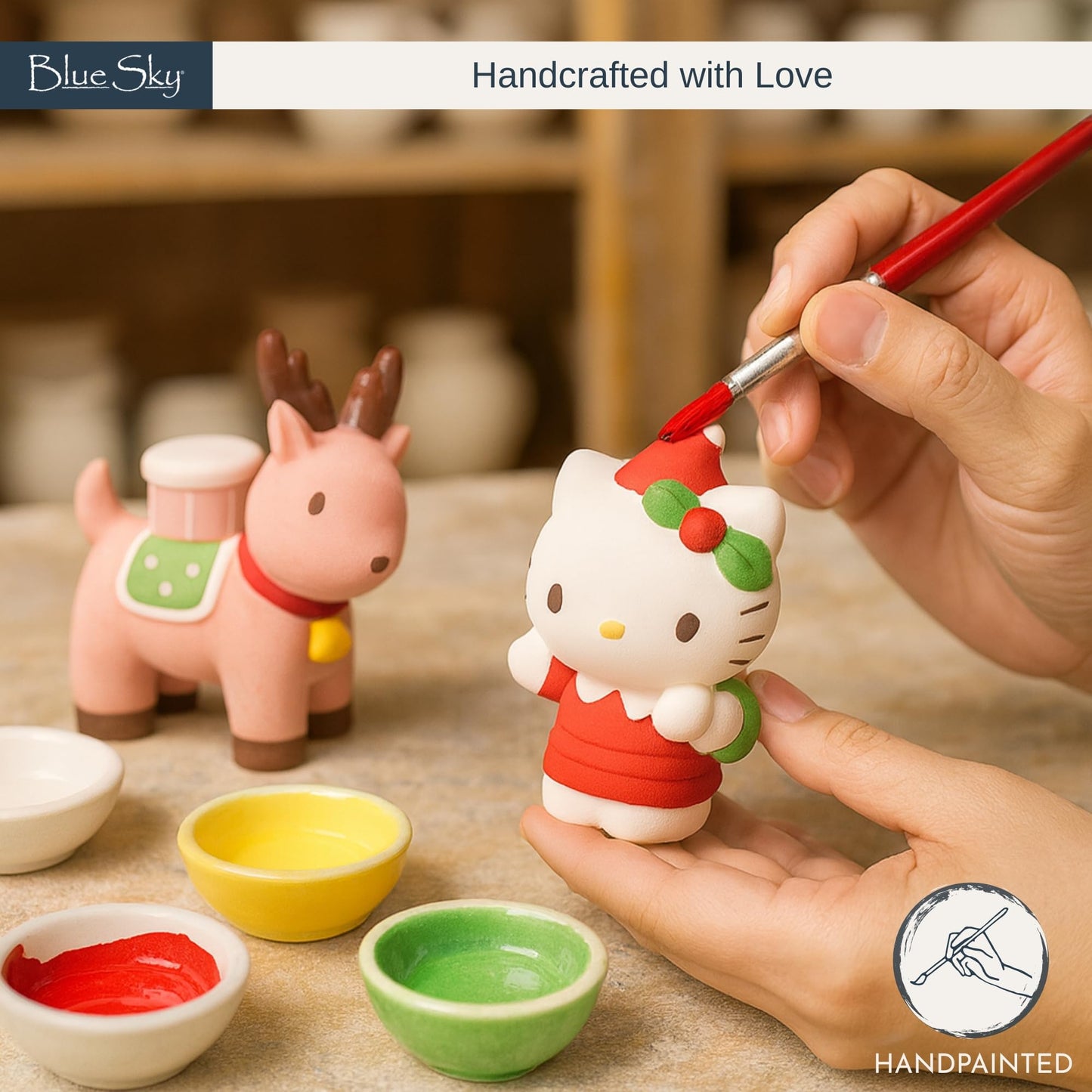 Blue Sky Clayworks Hello Kitty and Christmas Reindeer Salt and Pepper, Set of 2 Holiday Kitchen Appliances, Ceramic, 24010