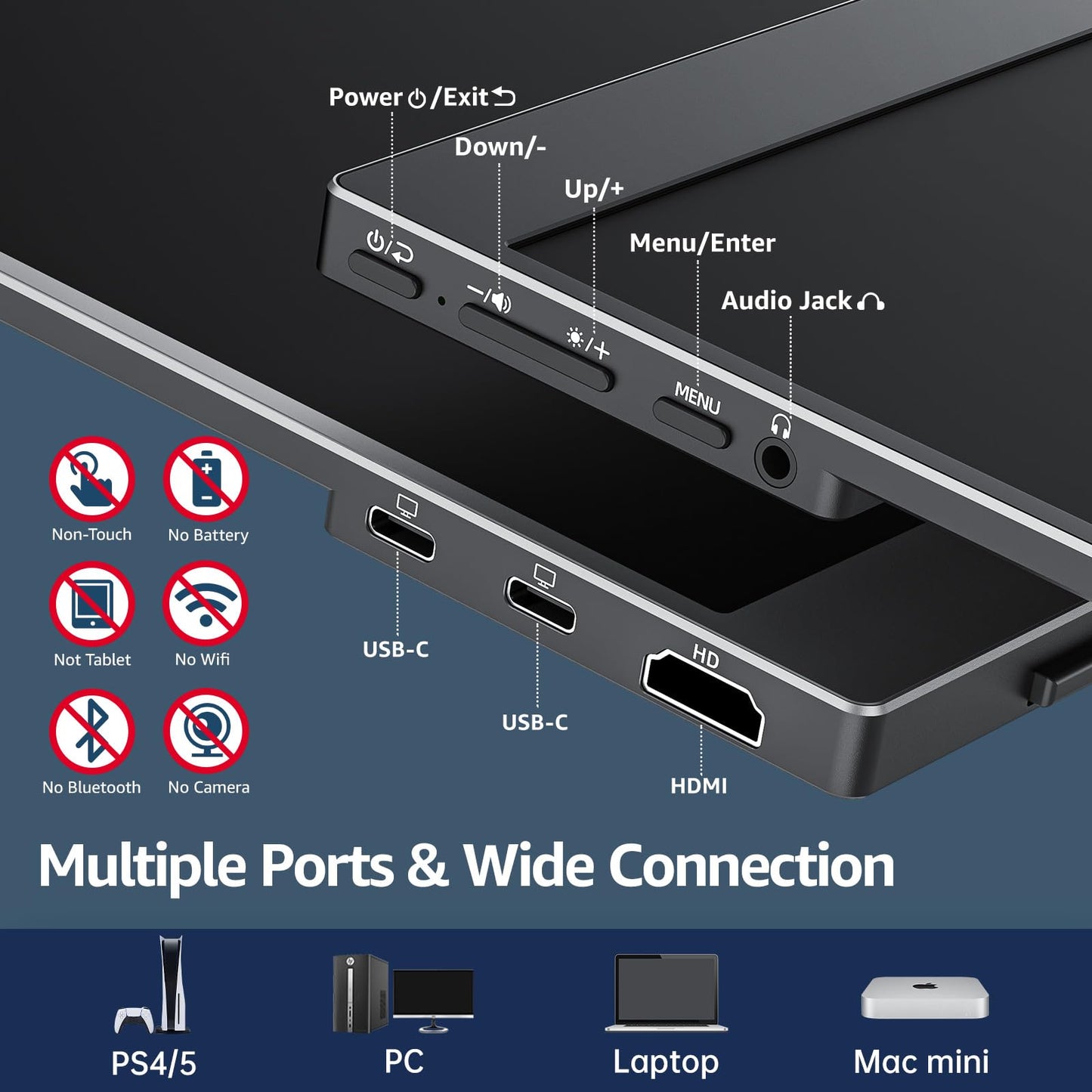 cocopar Portable Monitor 15.6 Inch 1080P Travel Monitor with Speaker HDMI USB-C External Display for Laptop MacBook Surface PC Xbox PS4/5, VESA Mountable, with Cover Stand