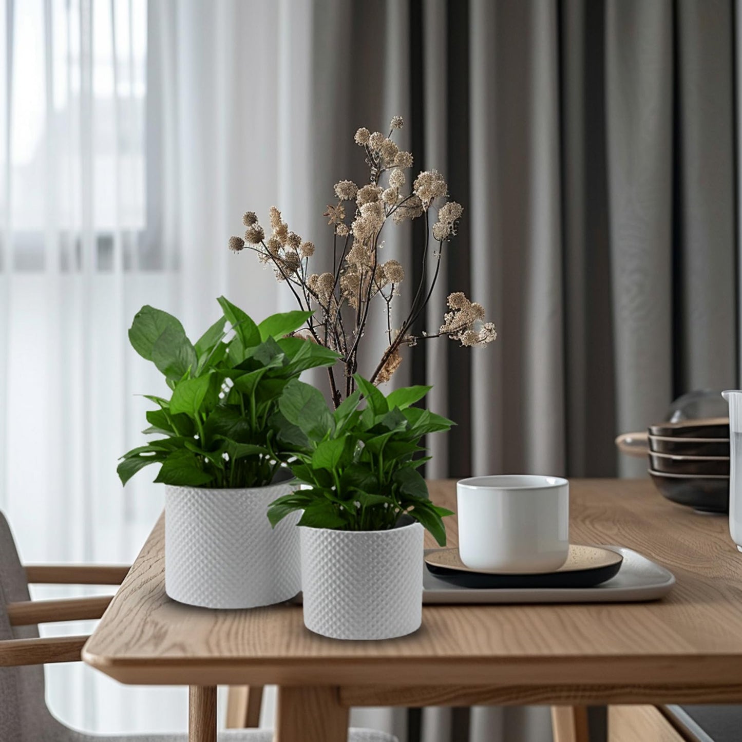 ROMANDECO CRAFT Indoor Plant Pot Flower Holder Ceramic Houseplant Pots inch with Hole 5.9in + 4.7in 2pcs, White (Not Contain Plant)