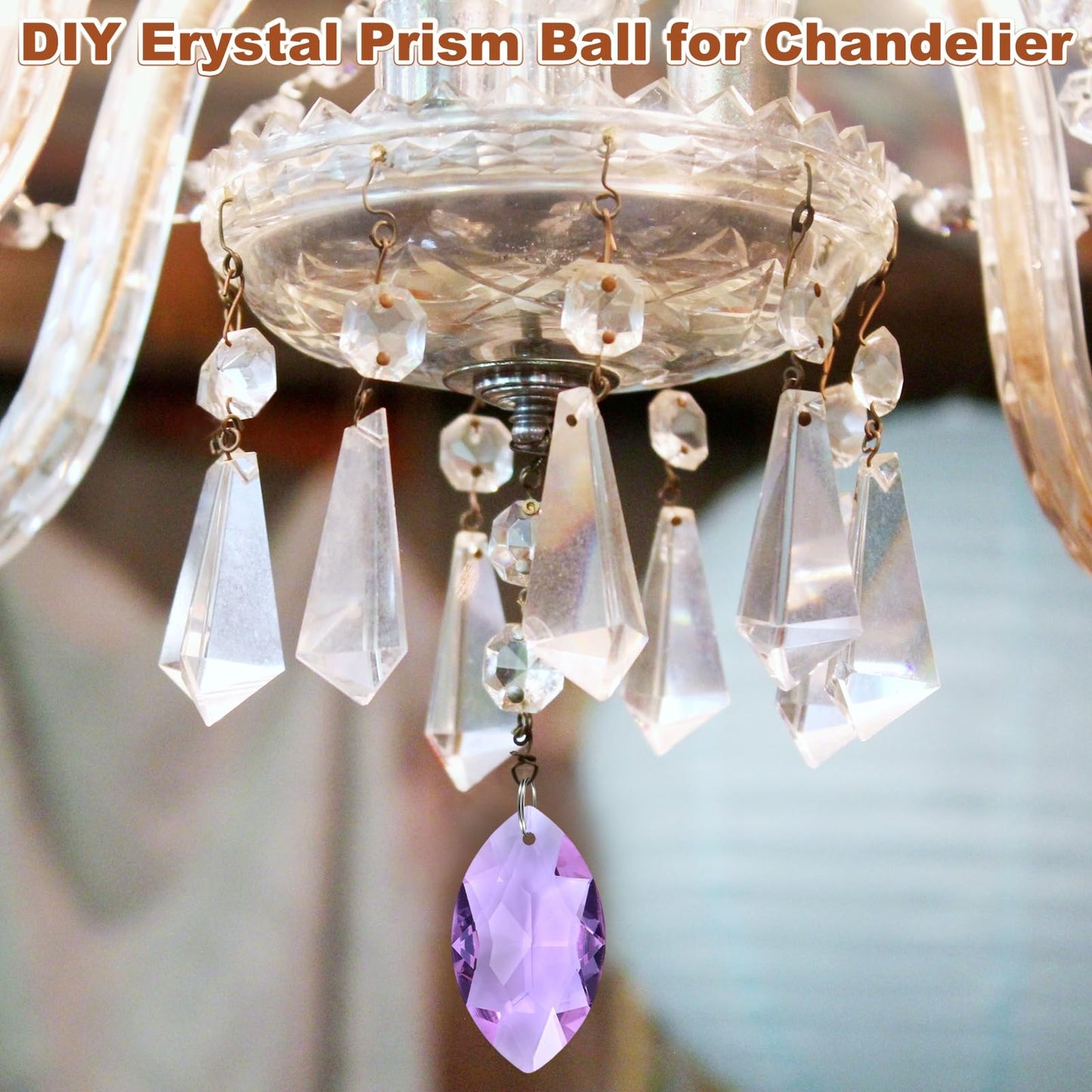 M METERXITY 8-Pack Crystal Horse Eye Prisms, 38mm/1.5 Inch Chandelier Pendant Maker Hanging Crystals Chandelier Prisms for Home/Windows/Garden/DIY Decoration[Purple]