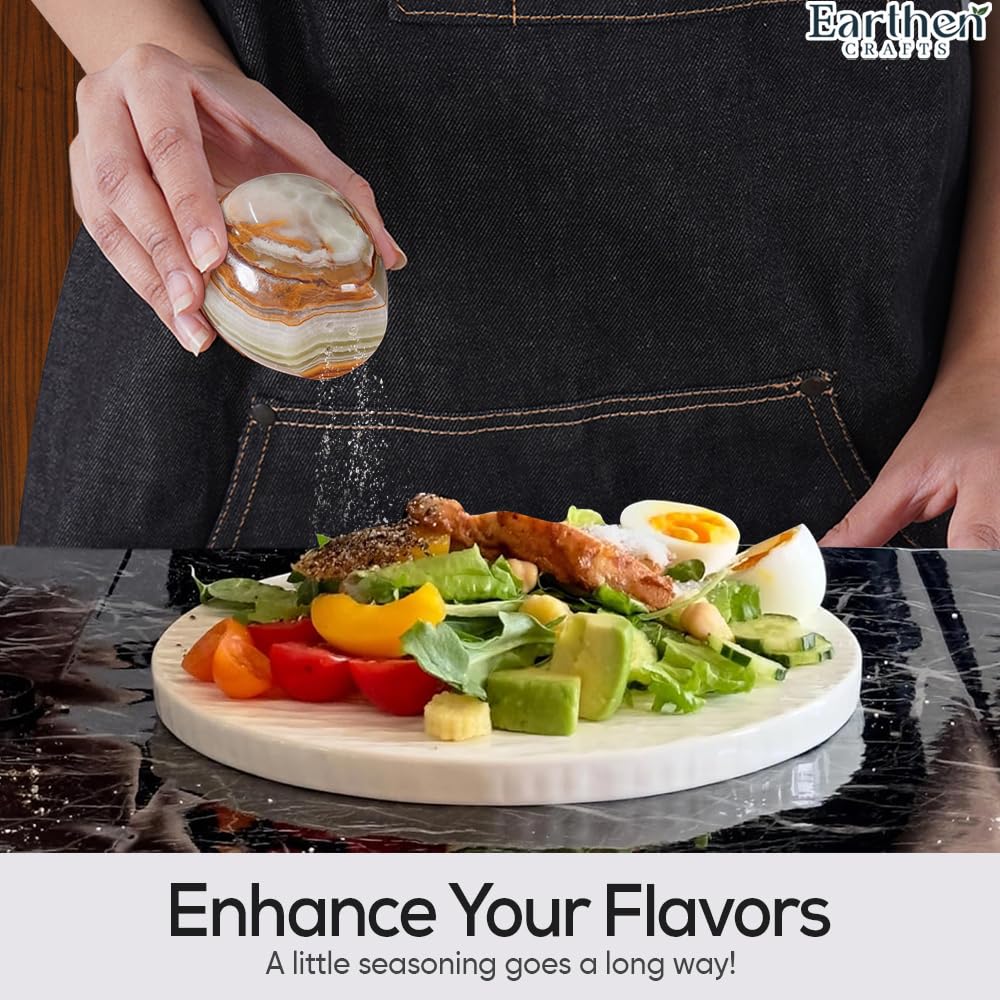 Earthen Crafts Marble Salt and Pepper Shakers Set of 2 Green Onyx & White 2.3" Inches Salt & Pepper Storage Container, Spice Dispenser for Dining Table Countertop Accessory, Kitchen, Home, Restaurant
