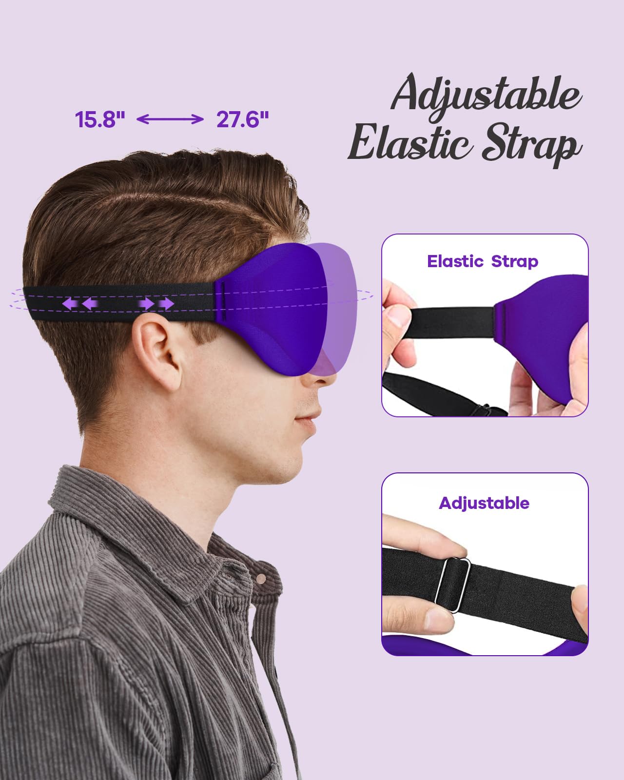 Sleep Eye Mask for Men Women, 3D Contoured 100% Blackout Eye Mask for Sleeping with Adjustable Strap, Soft and Comfortable Night Blindfold, Shade Cover for Travel Shift Work Nap, Black