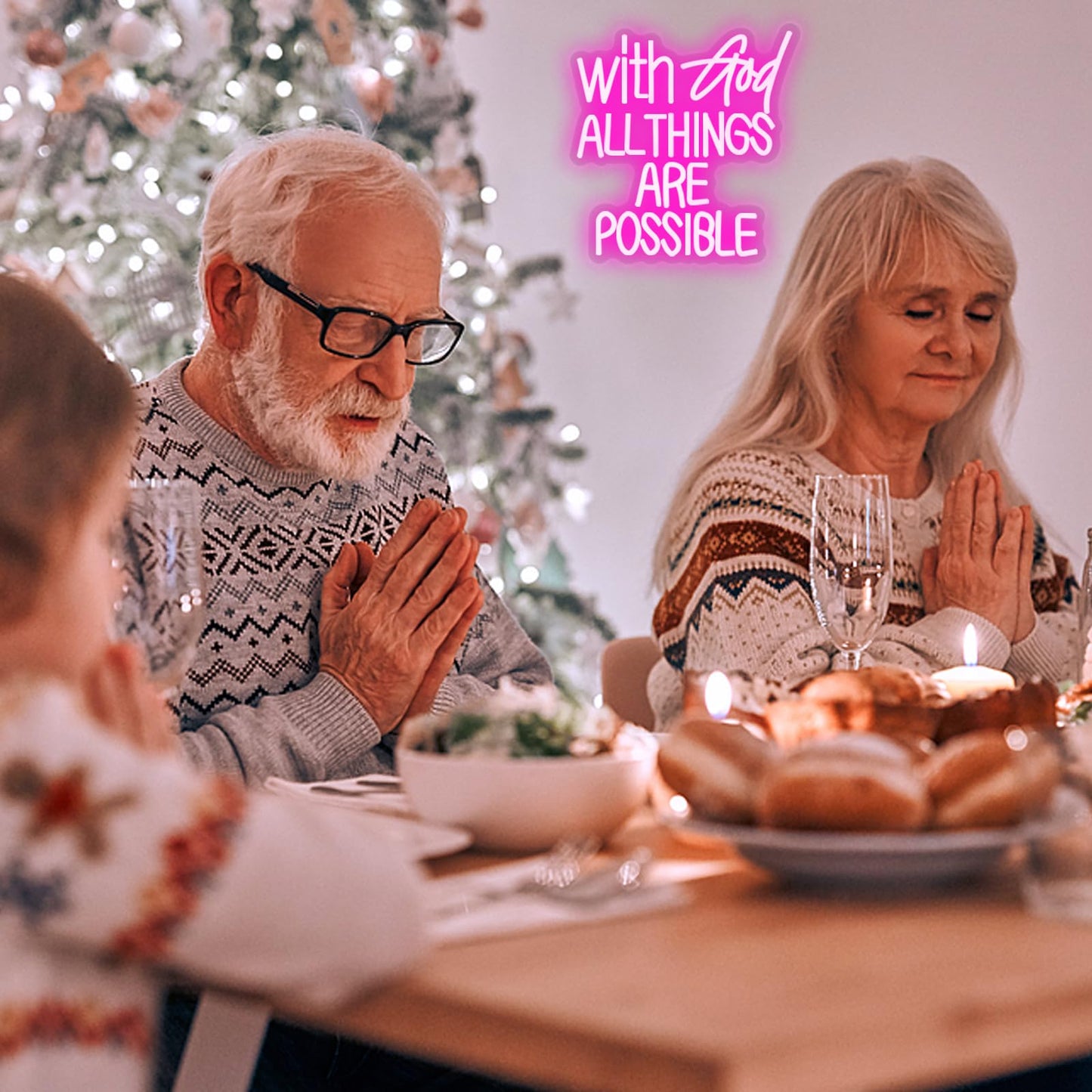 With God All Things Are Possible Neon Sign Pink God Led Lights for Wall Decor Letter LED Neon Lights Dimmable USB Powered for Room Party Wedding Church Decor