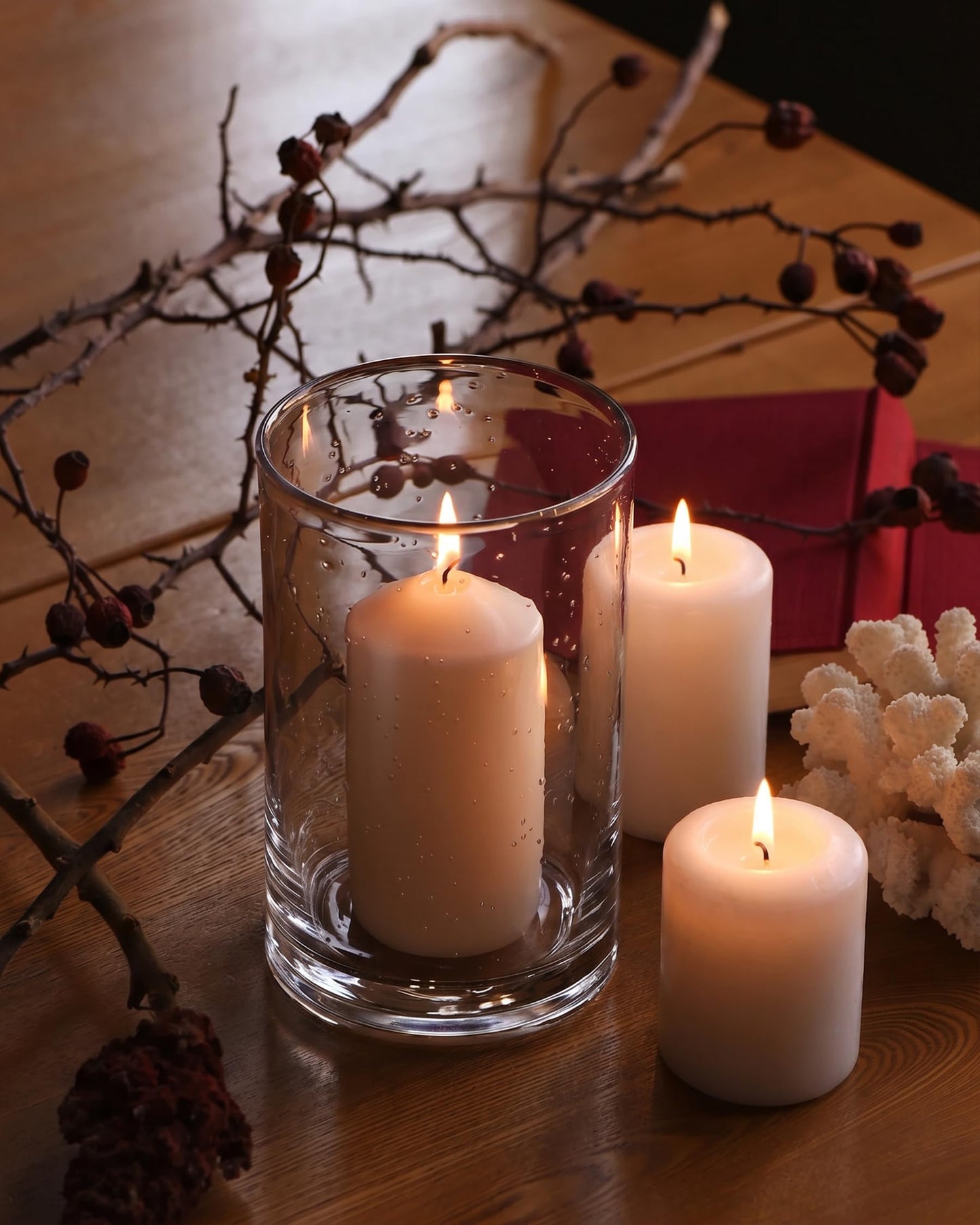 ARIAMOTION Hurricane Candle Holder for Pillar Glass Cylinder Vase Modern Rustic Centerpiece Clear Seeded Home Decor for Kitchen Table Living Room 8" H 1 Pack